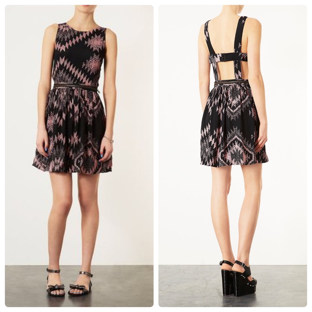 NWT TOPSHOP Pink Ikat Pinafore Skater Dress
